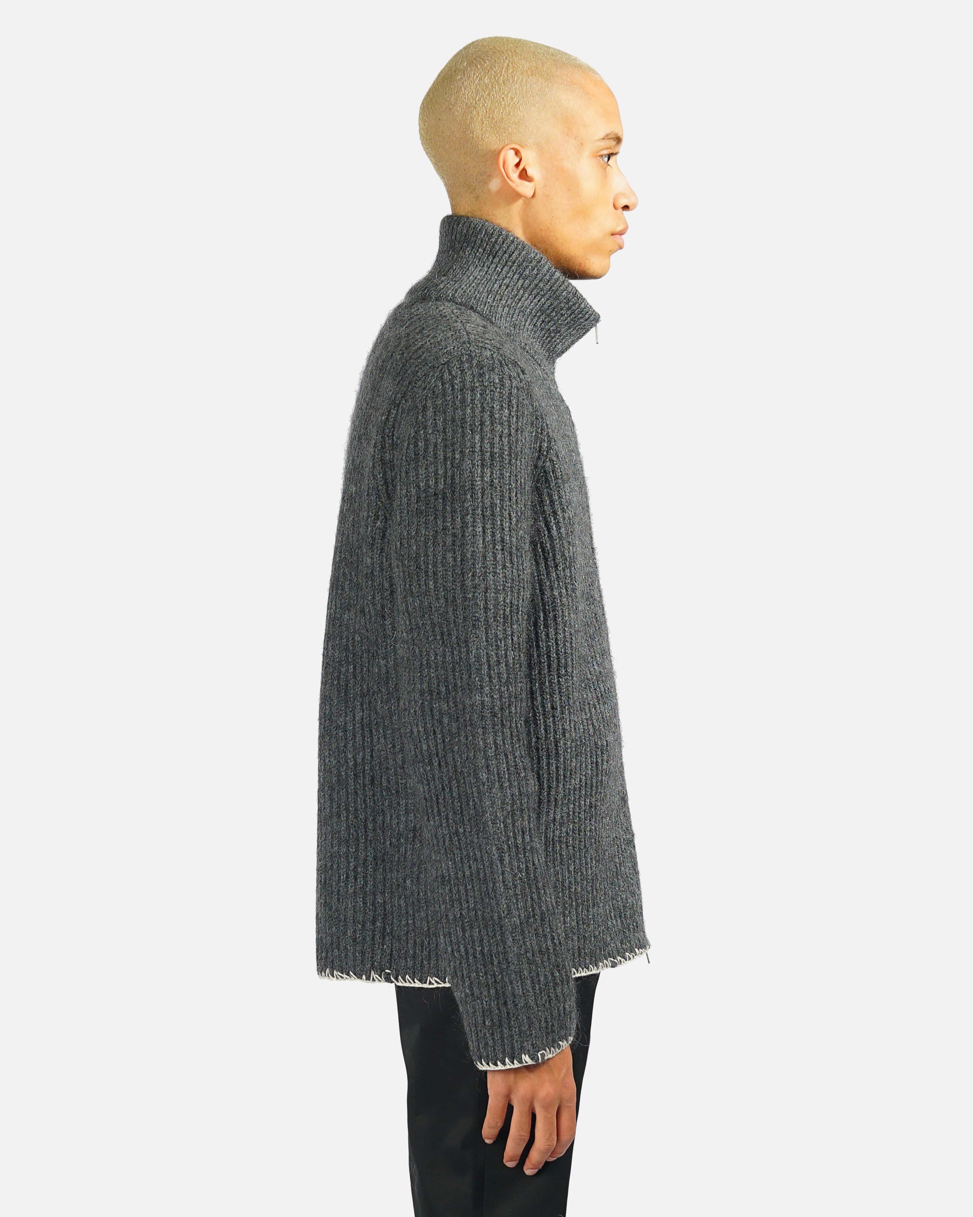 Maison Margiela Men's Jackets Wool Cardigan Stitch Zip-Up Sweater in Grey