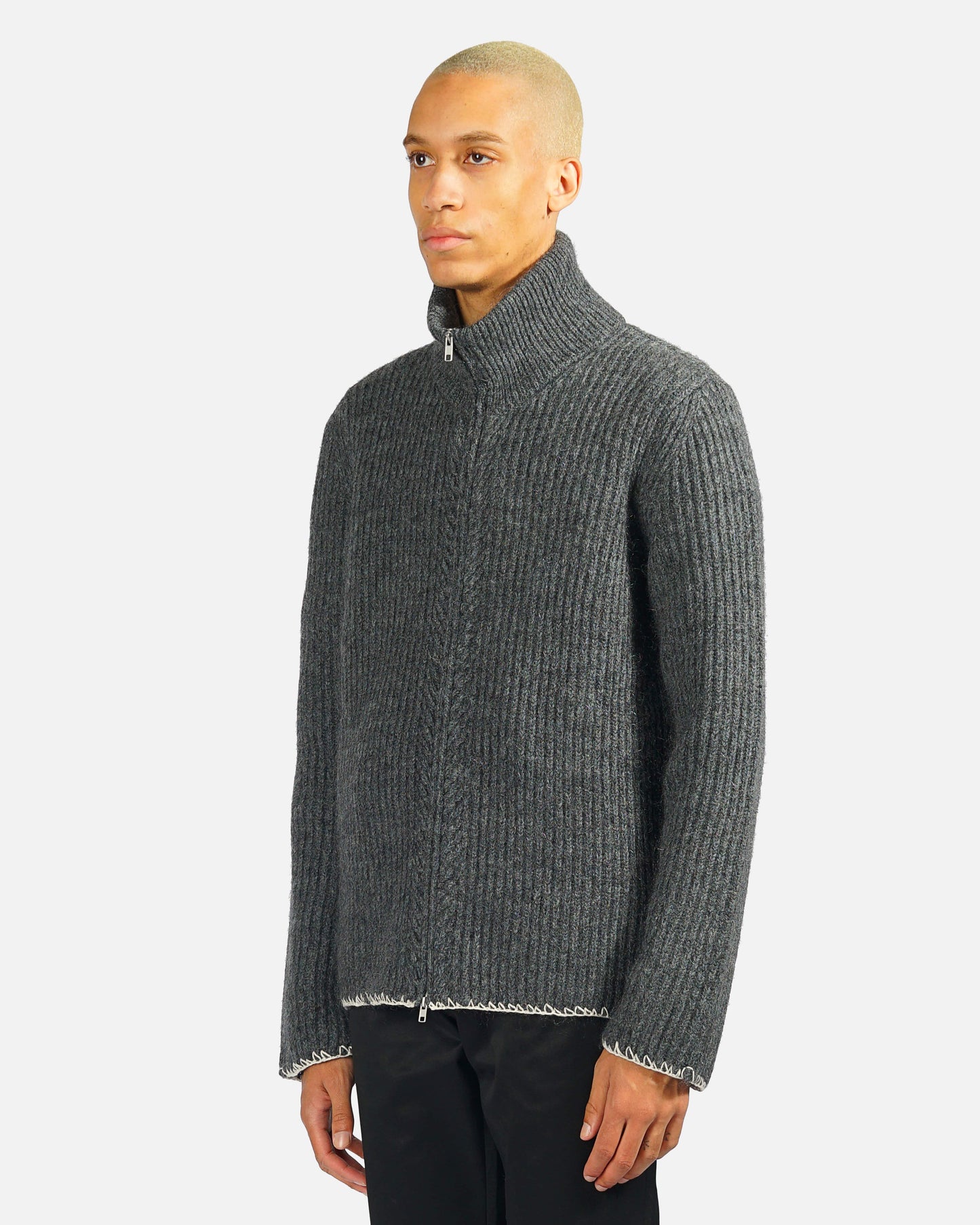 Maison Margiela Men's Jackets Wool Cardigan Stitch Zip-Up Sweater in Grey