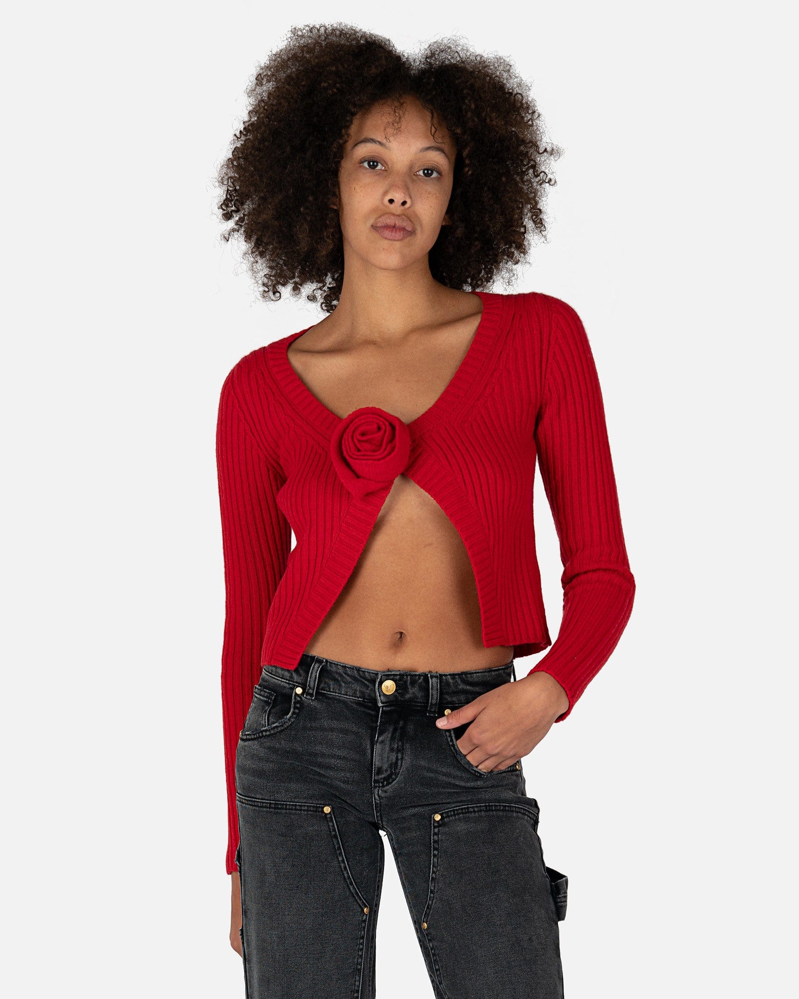 Blumarine Women Tops Wool Cardigan with 3D Rose in Red