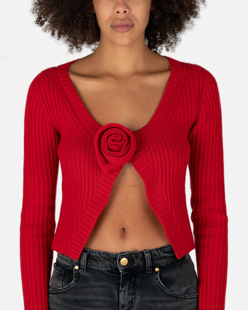Blumarine Women Tops Wool Cardigan with 3D Rose in Red