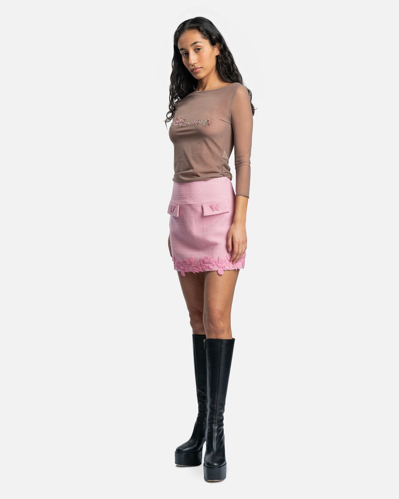 Blumarine Women Skirts Wool Mini Skirt with Embroidered Macrane in Pink