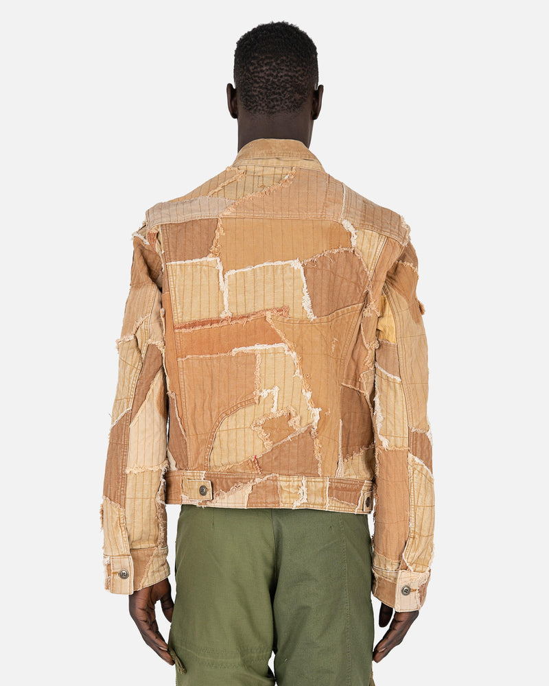 Greg Lauren Men's Jackets Work Canvas Stitchwork Trucker Jacket in Tan