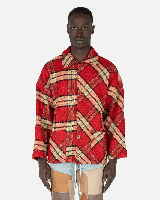ERL Men's Coat Woven Blanket Coat in Red