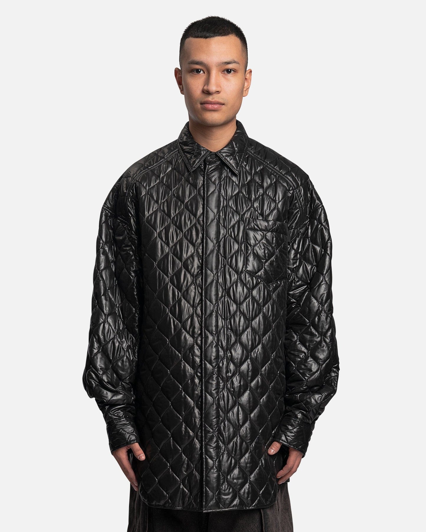 Juun.J Men's Shirts Woven Quilted Shirt in Black