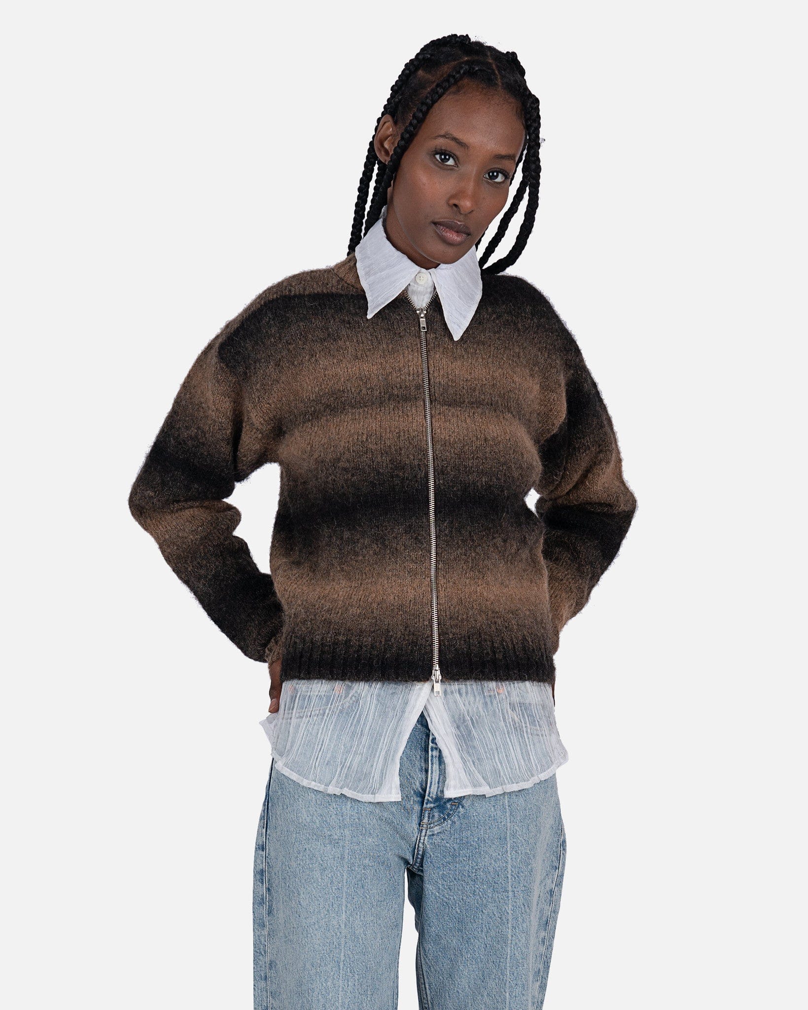 Paloma Wool Women Sweaters Zip Alpaca Yarn Sweater in Brown