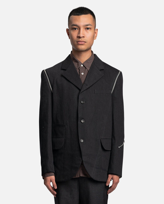 Comme des Garcons Homme Deux Men's Jackets Zip Detailing Single Breasted Blazer in Charcoal Grey