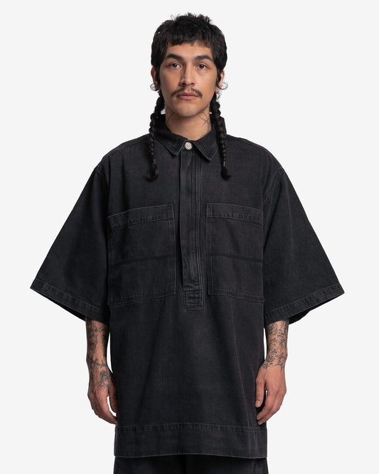 Willy Chavarria Men's Shirts Zip Placket SS Shirt in Washed Black
