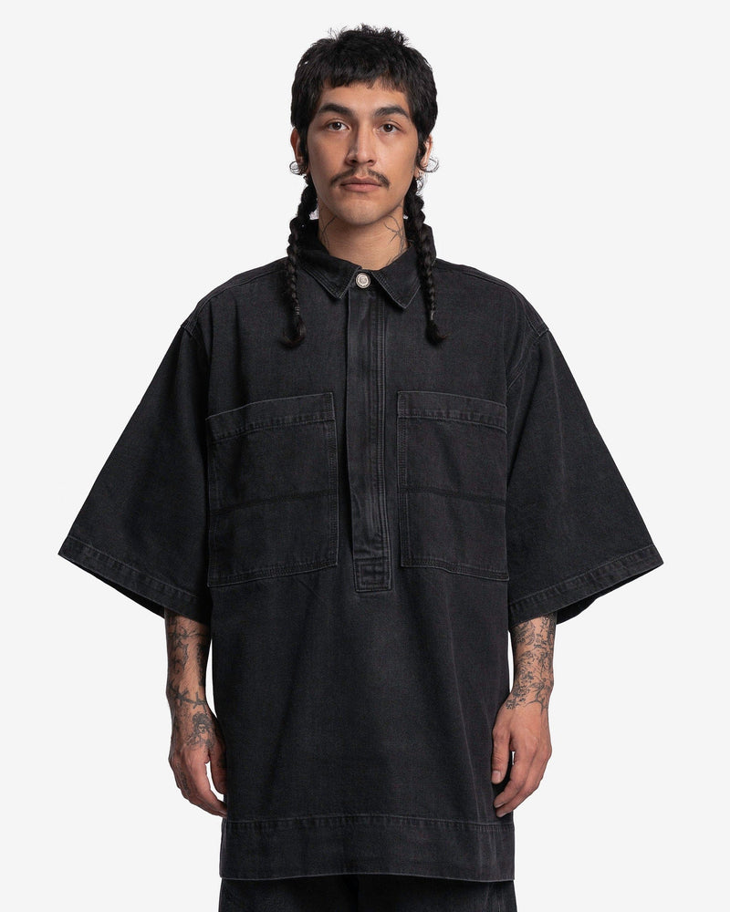 Willy Chavarria Men's Shirts Zip Placket SS Shirt in Washed Black