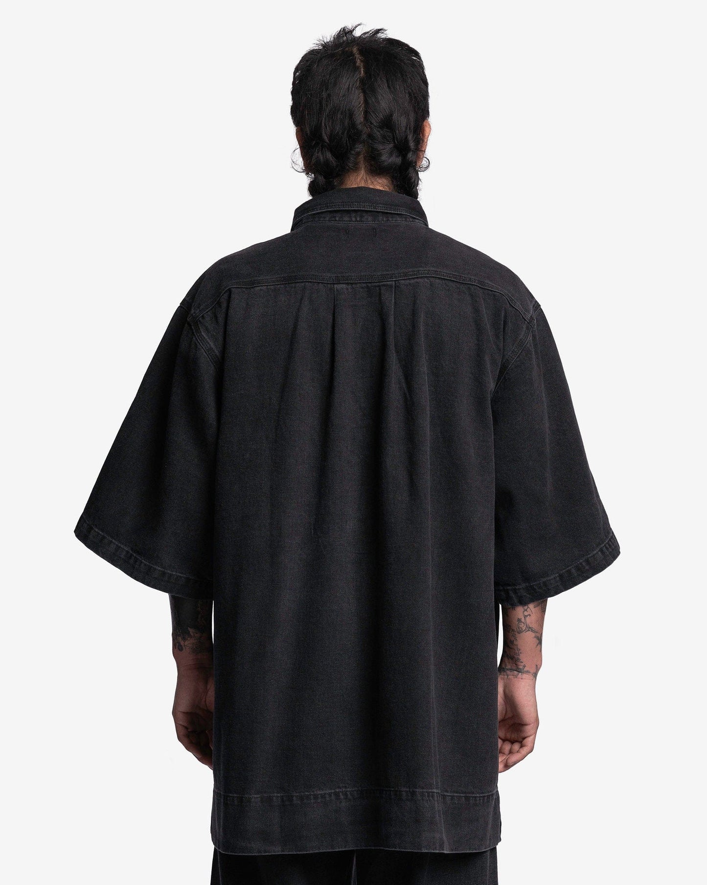 Willy Chavarria Men's Shirts Zip Placket SS Shirt in Washed Black