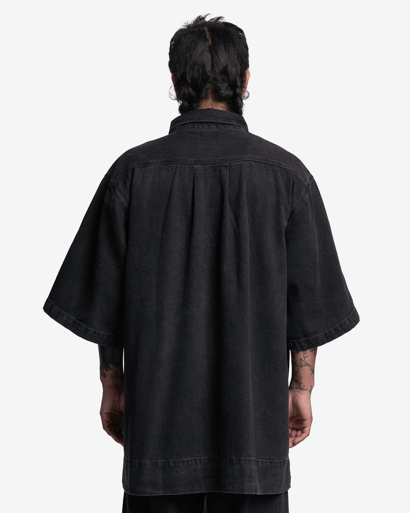 Willy Chavarria Men's Shirts Zip Placket SS Shirt in Washed Black