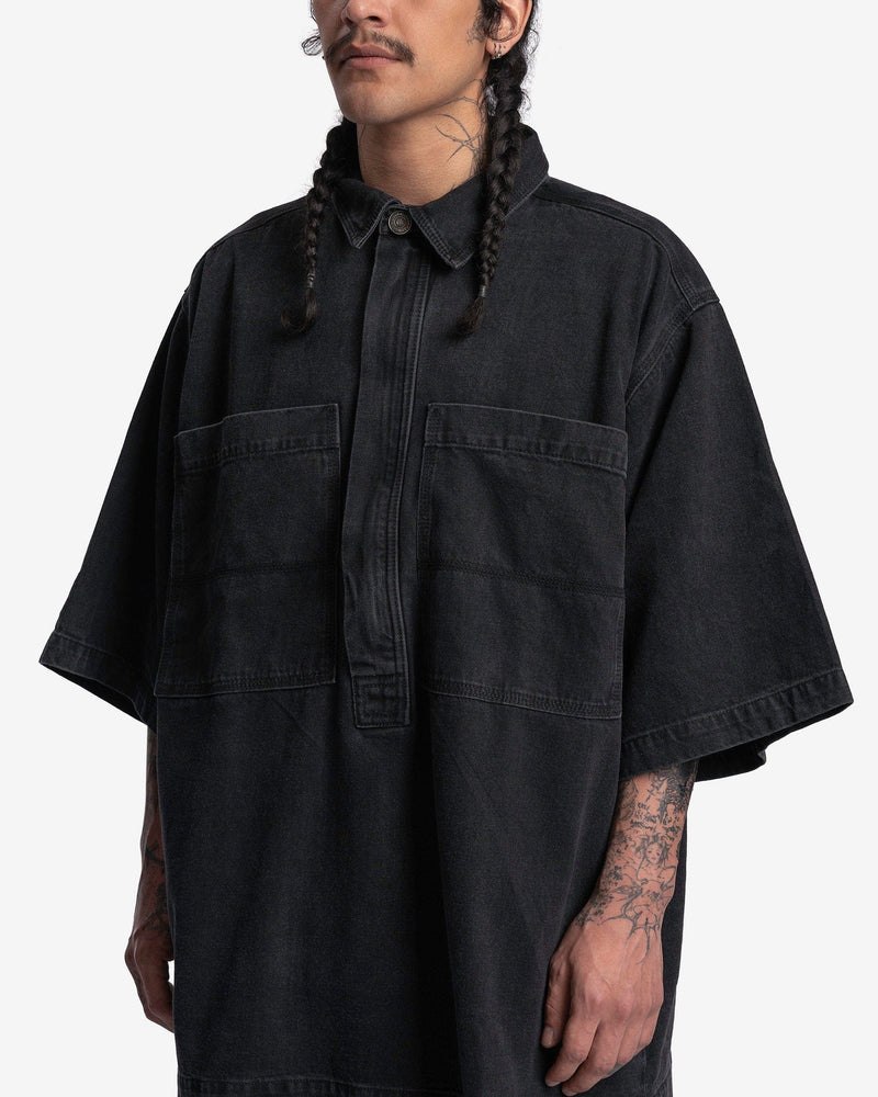 Willy Chavarria Men's Shirts Zip Placket SS Shirt in Washed Black