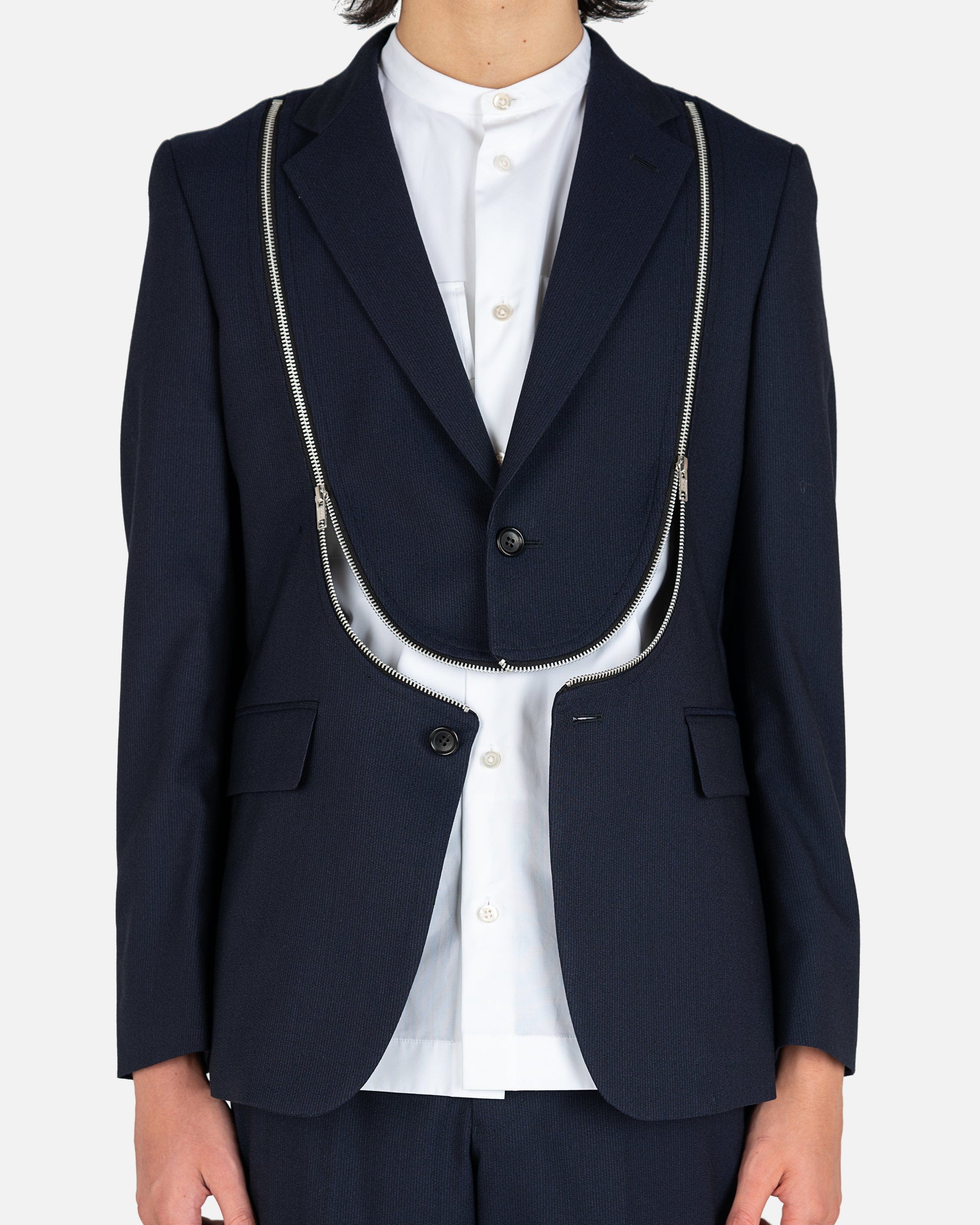 Comme des Garcons Homme Deux Men's Jackets Zipped Detailed Blazer in Navy